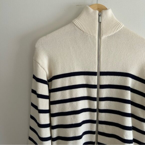 ZARA Zipped Striped Cream Cardigan Size S - Picture 4 of 9